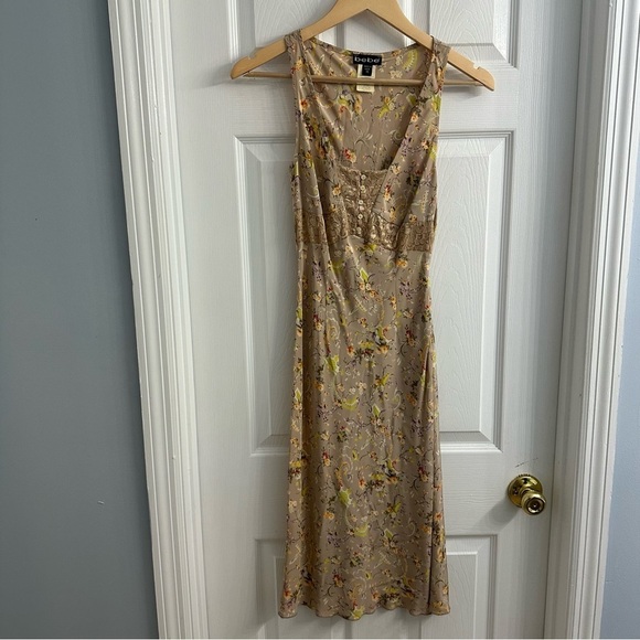 Y2K Bebe Dress Knee Length Vintage Floral Coquette Dainty Silk Size Extra Small - Picture 3 of 7